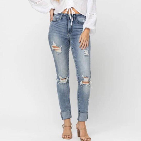 Judy Blue Light Wash Distressed High Rise Skinny Jeans - Picture 1 of 9